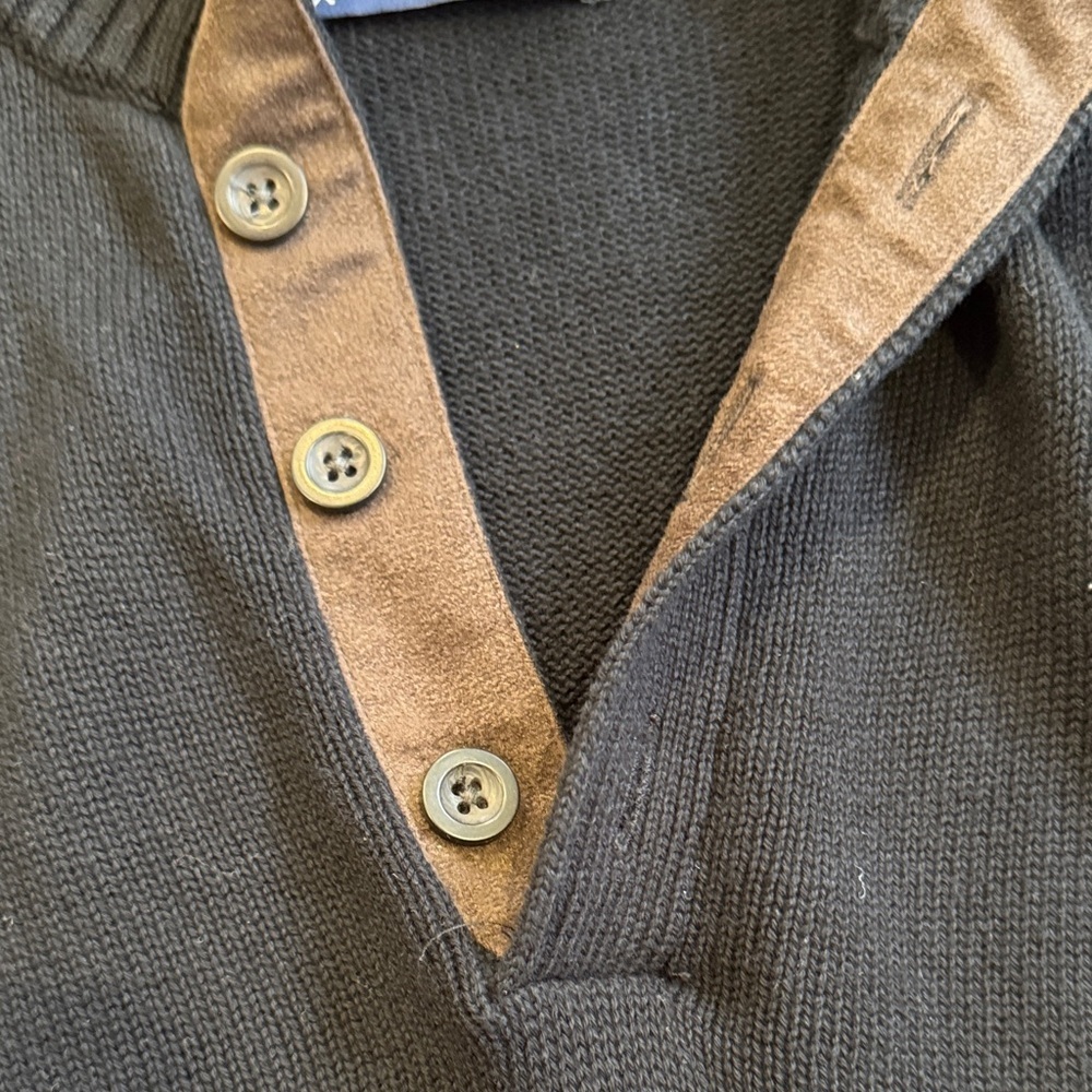 Chaps Men's Black Sweater with Dark Brown Elbow Patches - Picture 3 of 10
